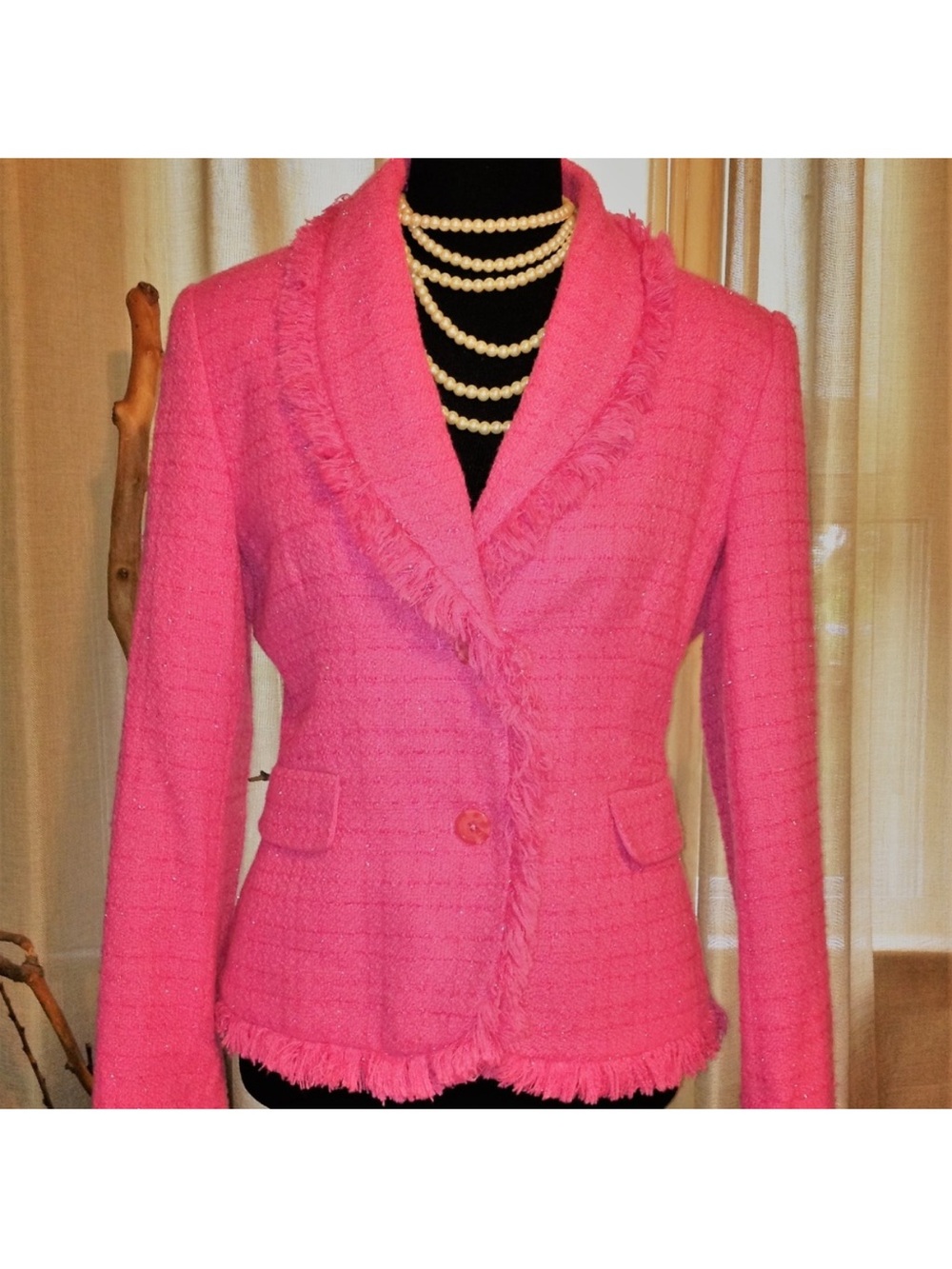 Chadwicks Tweed Fringe Trim Glitter Thread Blazer